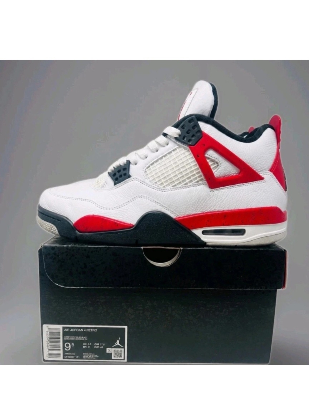 Jordan 4 IV Retro Red Cement White Black DH6927-161 Men's 9.5 Og All